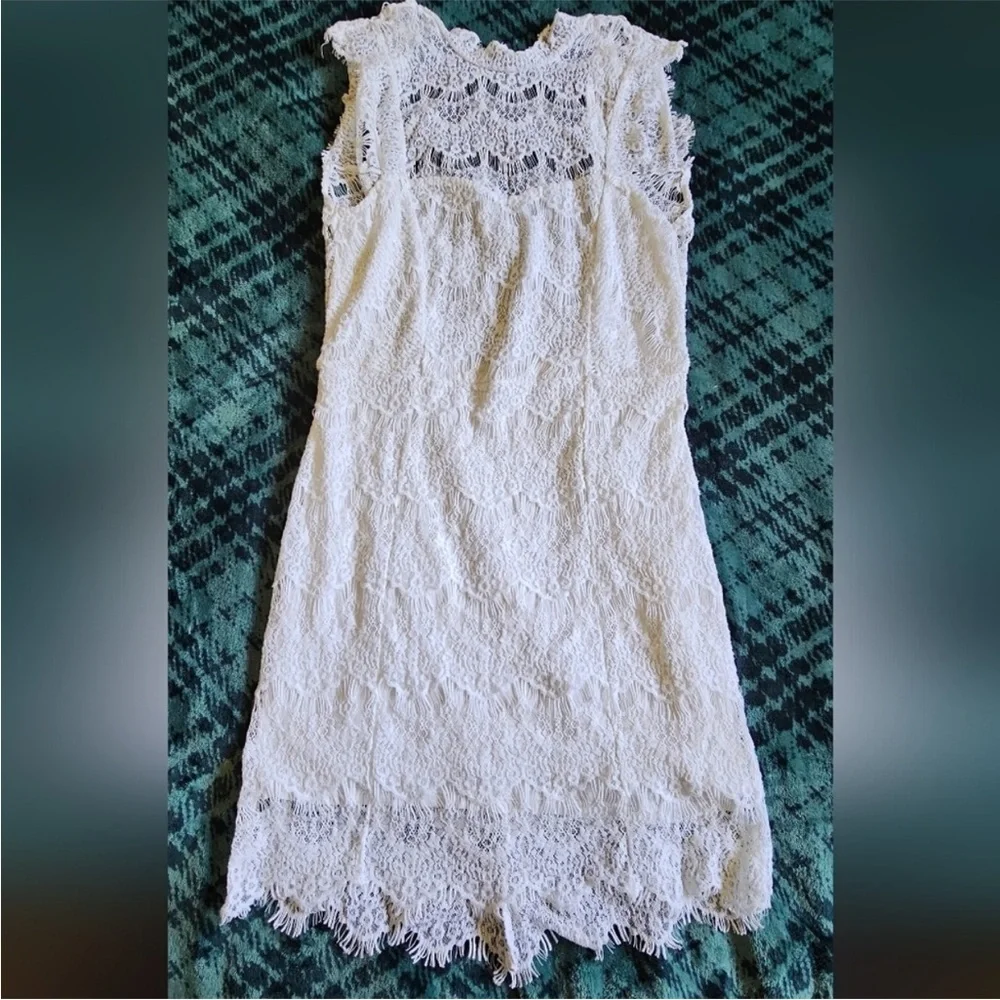 Free People Ivory Lace Mini Dress Open Back NWT Romantic Cottagecore Size Large